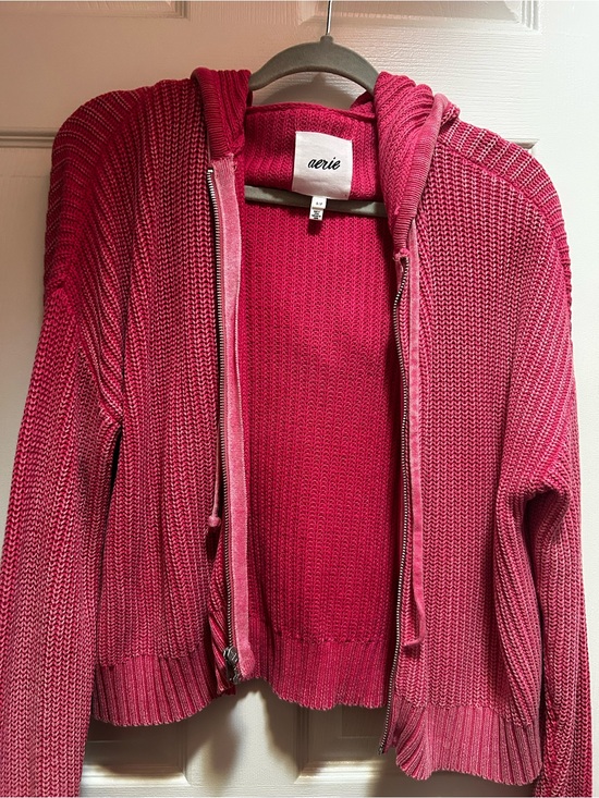 aerie Tops - aerie Women's Hot Pink Knit Zip Hoodie Cardigan